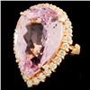 Image 2 : 14K Gold 31.27ct Kunzite & 1.47ct Diamond Ring
