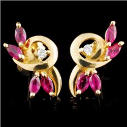 14K Gold 1.06ctw Ruby & 0.05ctw Diamond Earrings