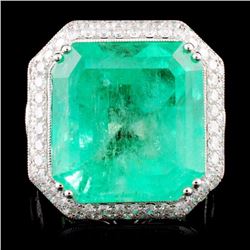 18K Gold 23.83ct Emerald & 3.98ctw Diamond Ring