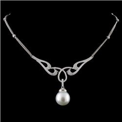 14K White Gold 13.00MM Pearl & 1.16ct Diamond Neck