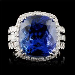 18K Gold 12.70ct Tanzanite & 1.23ctw Diamond Ring