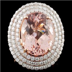 14K Rose Gold 9.77ct Morganite & 1.79ct Diamond Ri