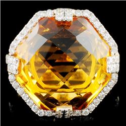 14K Gold 14.51ct Citrine & 0.47ctw Diamond Ring