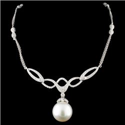 14K Gold 14MM Pearl & 1.58ctw Diamond Necklace