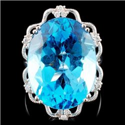 14K Gold 22.79ct Topaz & 0.18ctw Diamond Ring