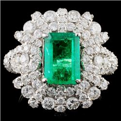 18K White Gold 1.77ct Emerald & 1.55ct Diamond Rin