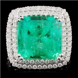 18K White Gold 10.43ct Emerald & 1.36ct Diamond Ri