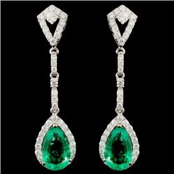 18K Gold 6.25ctw Emerald & 1.15ctw Diamond Earring