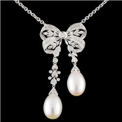 18K Gold 8 x 12MM Pearl & 0.66ctw Diamond Necklace