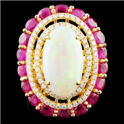 18K Gold 5.27ct Opal & 0.72ctw Diamond Ring