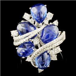 18K Gold 5.96ctw Sapphire & 0.59ctw Diamond Ring