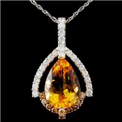 14K Gold 5.15ct Citrine & 0.71ctw Fancy Diamond Pe