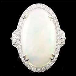 14K Gold 7.37ct Opal & 0.99ctw Diamond Ring