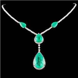 18K Gold 25.31ctw Emerald & 3.78ctw Diamond Neckla