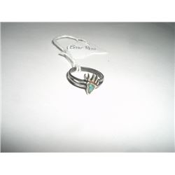 VINTAGE-NAVAJO INDIAN HANDMADE STERLING SILVER RING WITH A BEAR CLAW AND INLAID TURQUOISE!! RING CAM