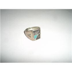 NATIVE AMERICAN SILVER RING WITH BEAR PAW & INLAID TURQUIOSE IN PAW-RING IN NOT MARKED!! RING CAME O