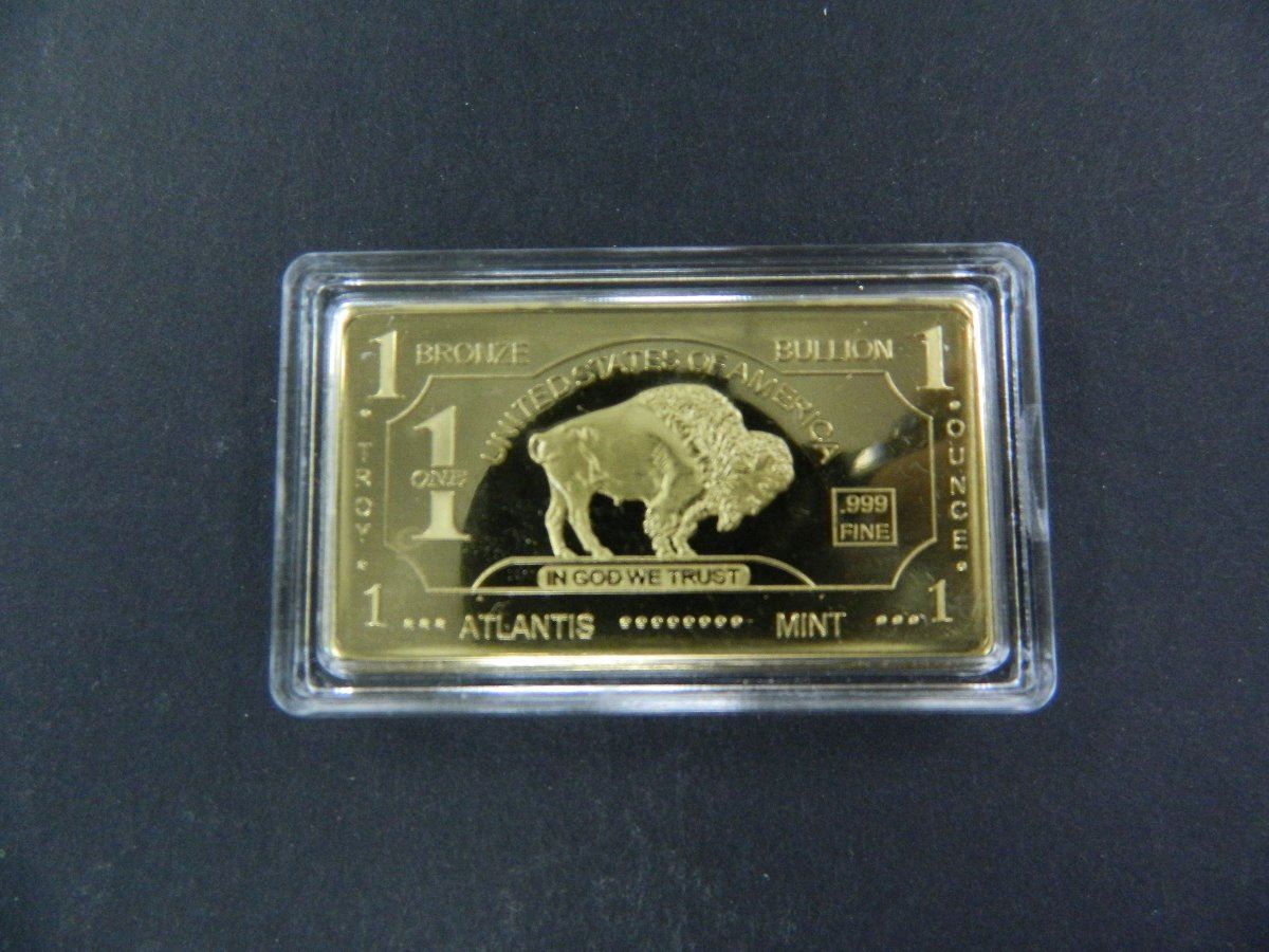 One Ounce .999 Fine Bronze Bullion Bar in Airtight holder, Buffalo