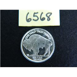 1/2 Ounce .999 Fine Silver Bullion Round, Buffalo/Indian Head