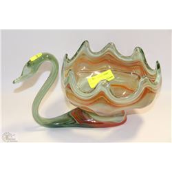 MURANO STYLE ART GLASS SWAN BOWL