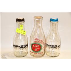 LOT OF 3 MILK BOTTLES