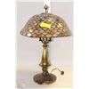 Image 1 : BRASS LAMP WITH STAINED GLASS SHADE