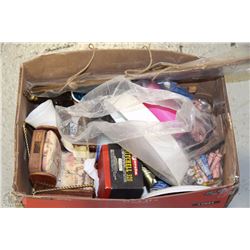 BOX WITH CURLERS AVON COLLECTIBLES, BELLS, ETC