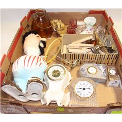 FLAT WITH CLOCKS, GLASS SHOES, PEGS, ETC