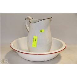 ENAMEL WEAR JUG AND BOWL