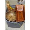 Image 1 : GREY TOTE OF WOODEN BOWLS, ROLLING PIN, ETC
