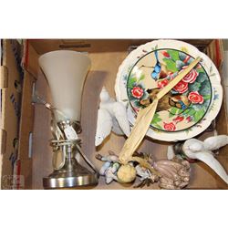 BOX WITH LAMP, PLATES, ORNAMENTS