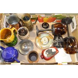 BOX WITH CANDLE HOLDERS, ETC