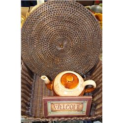RECTANGLE WICKER BASKET WITH WICKER PLACEMAT, ETC