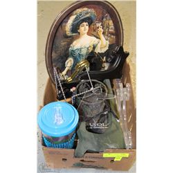 FLAT WITH TIN PEPSI COLA SERVING TRAY, PLATE STAND