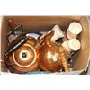 Image 1 : BOX WITH CHEF SEASONING SHAKERS, COPPER TEA POT,
