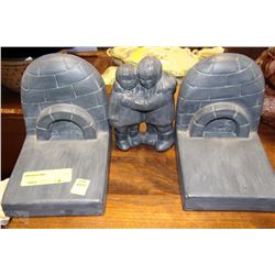 SOAP STONE LOOKING IGLOO BOOKENDS W/ INUIT COUPLE