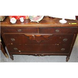 ANTIQUE WOOD CARVED 4 DRAWER DRESSER WITHOUT