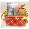 Image 1 : PLAID LOOKING TIN BASKET WITH ASSORTED LICENSE