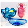 LOT OF 3 ART GLASS PIECES 2 VASES 1 BOWL