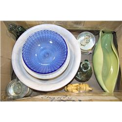 BOX WITH WATER GLOBES WASH BASIN, BLUE CANDY DISH,