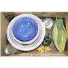 Image 1 : BOX WITH WATER GLOBES WASH BASIN, BLUE CANDY DISH,