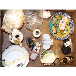 FLAT OF ASSORTED GLASS, CERAMIC, PORCELAIN