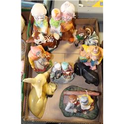 FLAT WITH CAT, DEER, OLD COUPLE FIGURINES, ETC