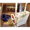 Image 1 : BOX WITH WOOD JEWELRY BOX, VASES, CHUCK WAGON
