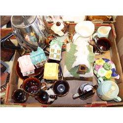 FLAT WITH VINTAGE ELECTRIC KETTLE, TEA POT, ETC