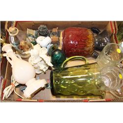 FLAT WITH GREEN GLASS JUG, SHIP IN BOTTLE, LIGHT,