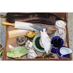 FLAT WITH MARBLE ROLLING PIN, BELLS, JEWELRY BOXES