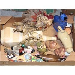 BOX WITH CAT ORNAMENTS, WOOD DUCK, MORE
