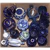Image 1 : BOX OF BLUE GLASS CUPS, VASES, TEA POTS, MORE