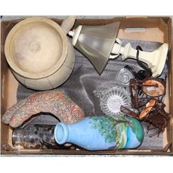 HAND PAINTED MILK JUG, GLASS DESK LAMP, LARGE