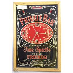 PRIVATE BAR CLOCK FINE SPIRITS TO FINE FRIENDS